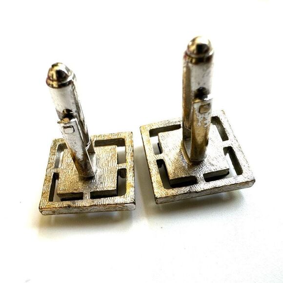 Silver tone Square  Black  vintage cuff links - Picture 4 of 7